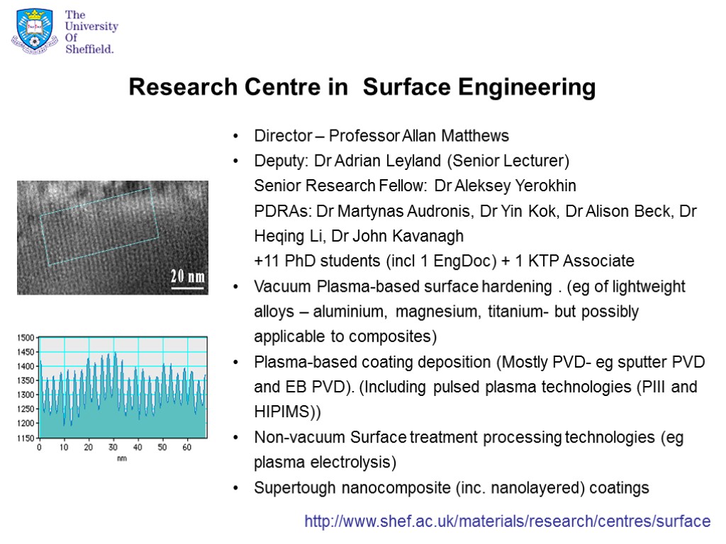 Research Centre in Surface Engineering Director – Professor Allan Matthews Deputy: Dr Adrian Leyland